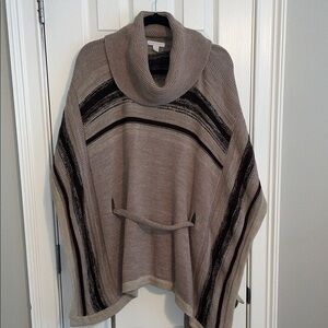 Cozy Tan and Black Women's Cowl Neck Tunic Sweater